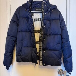 GUESS Dark Blue Hooded Puffer Jacket